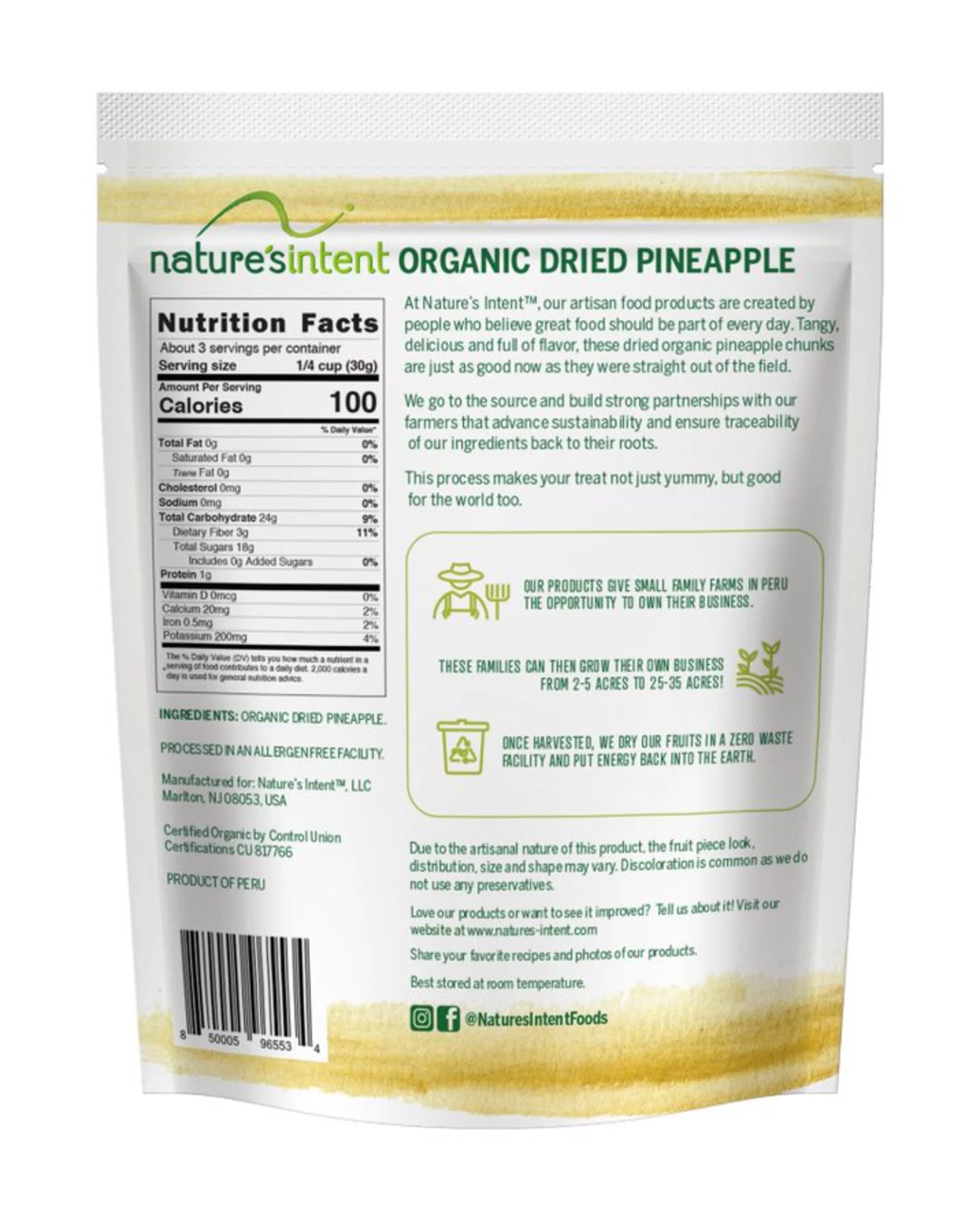 Nature's Intent Organic Dried Pineapple, 3.5 oz, 1-Pack