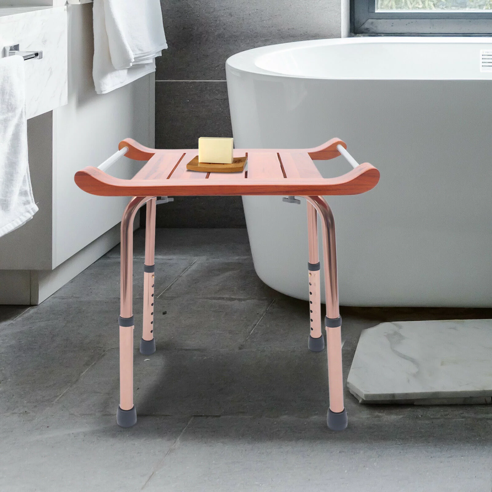 TFCFL Adjustable Teak Bath Bench Furniture Stool Seat Bathroom Shower Chair 300lbs