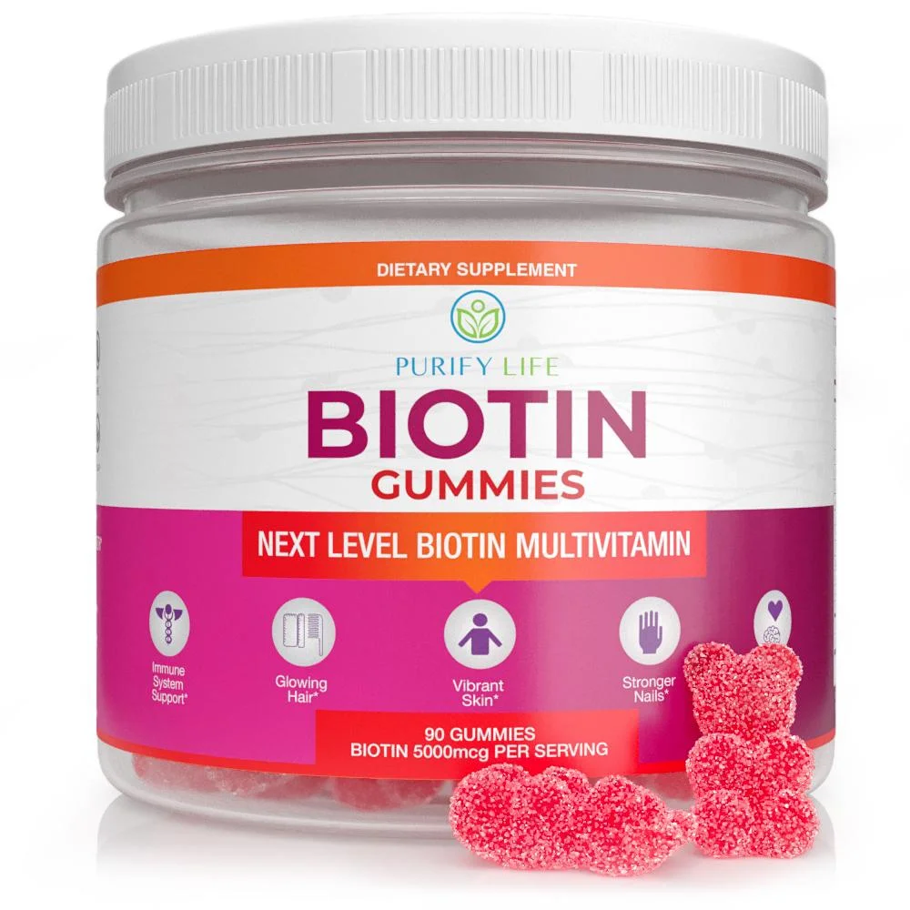 Anti Aging Biotin Gummies for Hair Growth, Skin, and Stronger Nails |Bulk - 90 Gummies| Pectin-Based Multivitamin Supplement for Adult Men and Women with Vitamin A, B6, B12, C, D6, E, Zinc