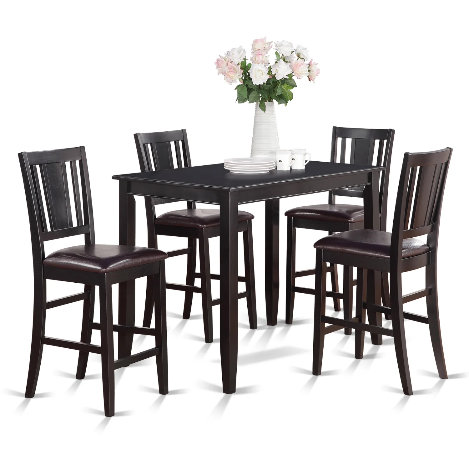 East West Furniture Buckland 5-piece Table and Counter Dining Chair Set in Black