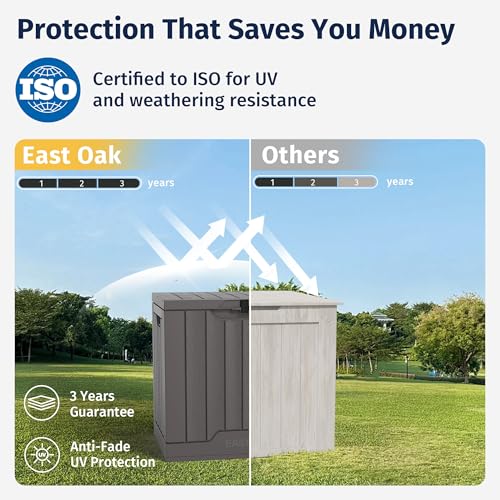 EAST OAK Outdoor Storage Box, 60 Gallon Deck Box Indoor and Outdoor Use, Waterproof Resin Storage Bin for Patio Cushions, Gardening Tools, Lockable, UV Resistant, Grey