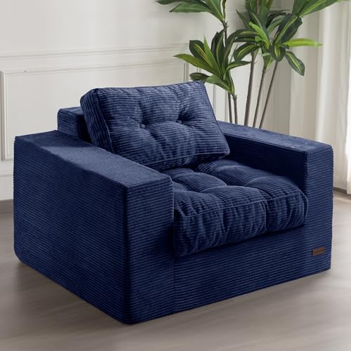 MAXYOYO Living Room Chair for Adults, Upholstered Floor Sofa with Armrests, Boneless Chair with Tufted Cushion & Backrest, Sofa in A Box, Bean Bag Couch for Bedroom Living Room, Dorm, Navy