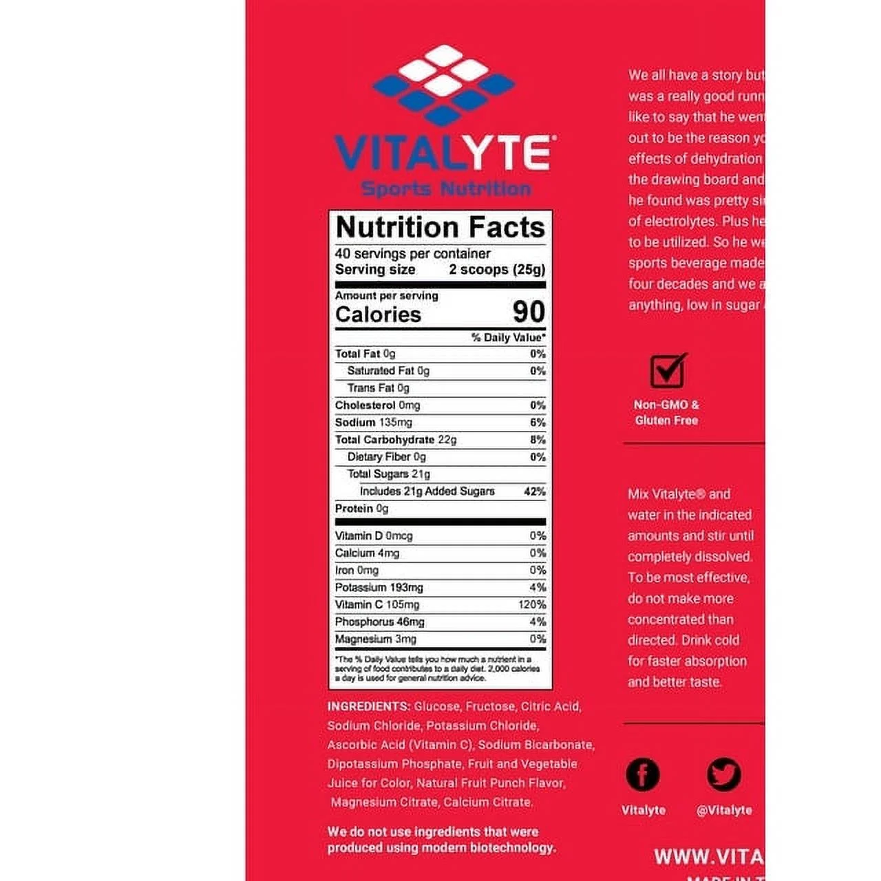 Vitalyte Electrolyte Replacement Powder Drink Mix, 160 16 Ounces per Serving (Fruit Punch)