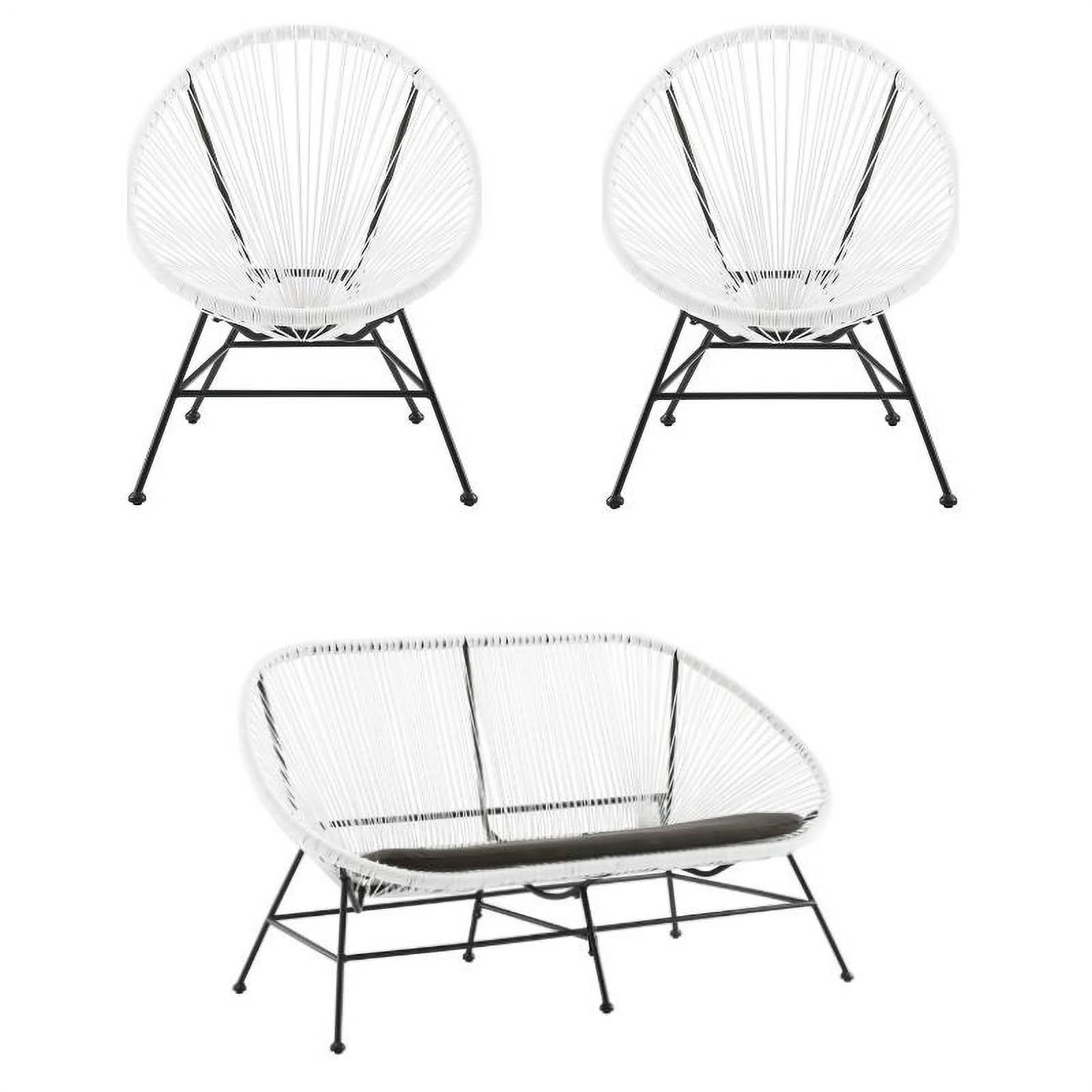 Home Square 3-Piece Set with 2 Single Chairs and Loveseat in White