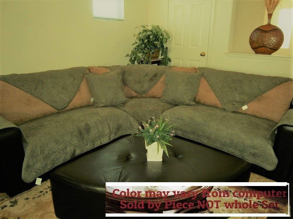 Quilted Micro Suede Sage Green Sectional Sofa Cover Pad Sold By Piece Than Set (Sagegreen 35X82)