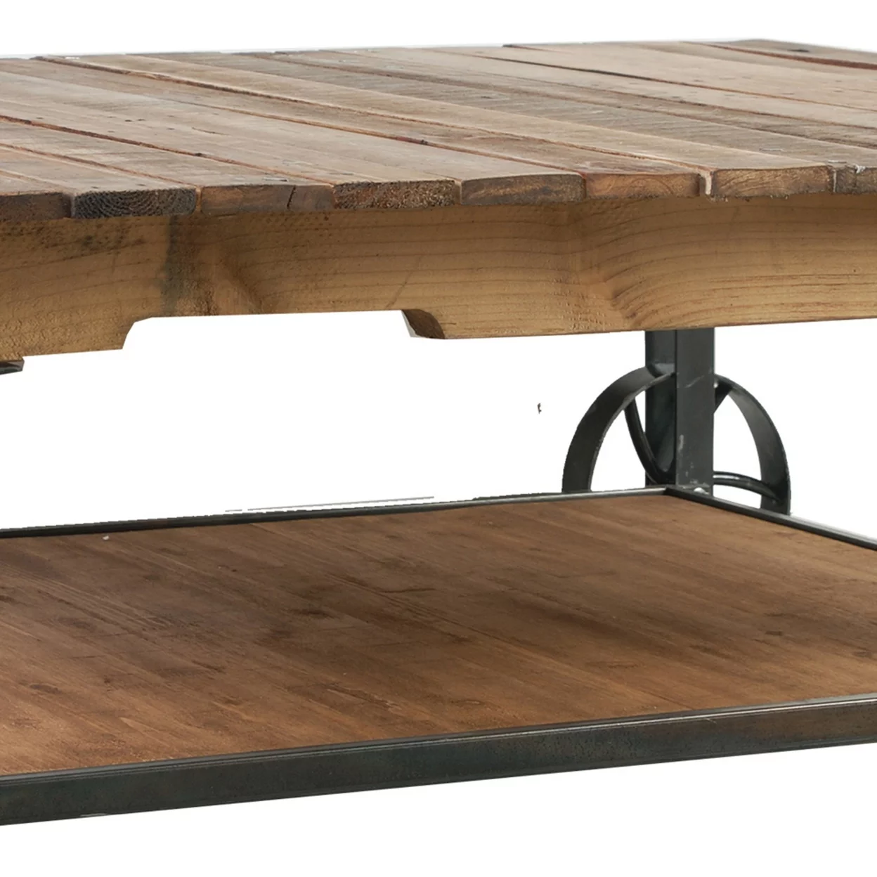55 Inch Oversized Coffee Table, Fir Wood Plank Top, Wheels, Black, Brown- Saltoro Sherpi