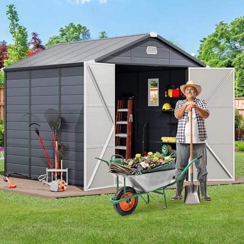YITAHOME 8x6.2FT Outdoor Storage Shed w/o Floor, All-Weather Plastic Shed with Lockable Doors, Window & Vents, Plastic Tool Shed for Backyard, Patio, Poolside, Lawn, Gray