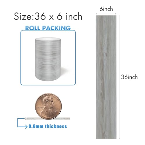 Grey Wood Peel and Stick Floor Tile, 36 Pack 54 Sq.Ft,(NO Sticky Residue Left) Vinyl Flooring Tiles Wood Plank, Self-Adhesive DIY Flooring for Bathroom,Bedroom, Living Room, (36