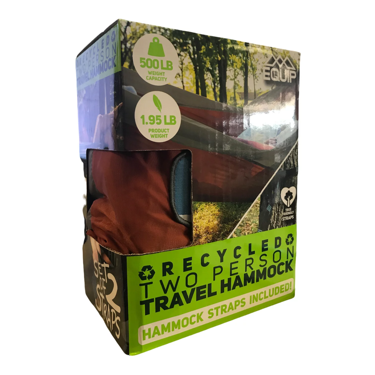 Equip 2-Person Recycled Nylon Fabric Portable Hammock with Straps, 500lbs (Blue)