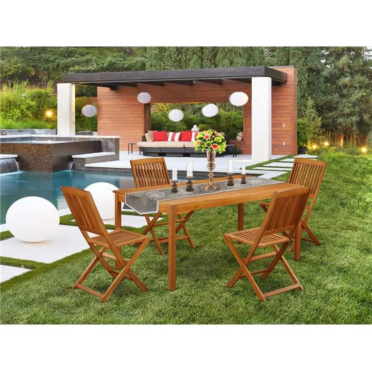 5 Piece Cameron Acacia Outdoor-furniture Patio Set - Natural Oil