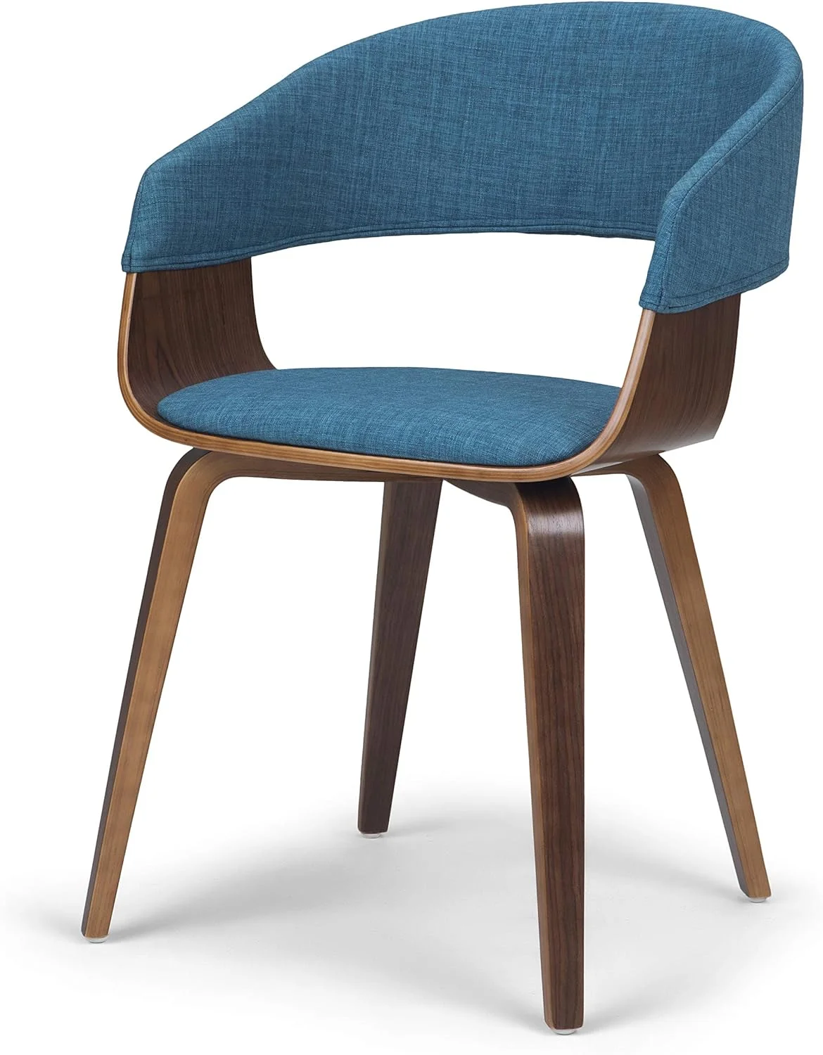 Lowell 17 Inch Century Modern Bentwood Dining Chair In Blue Linen Look Fabric, For The Dining Room