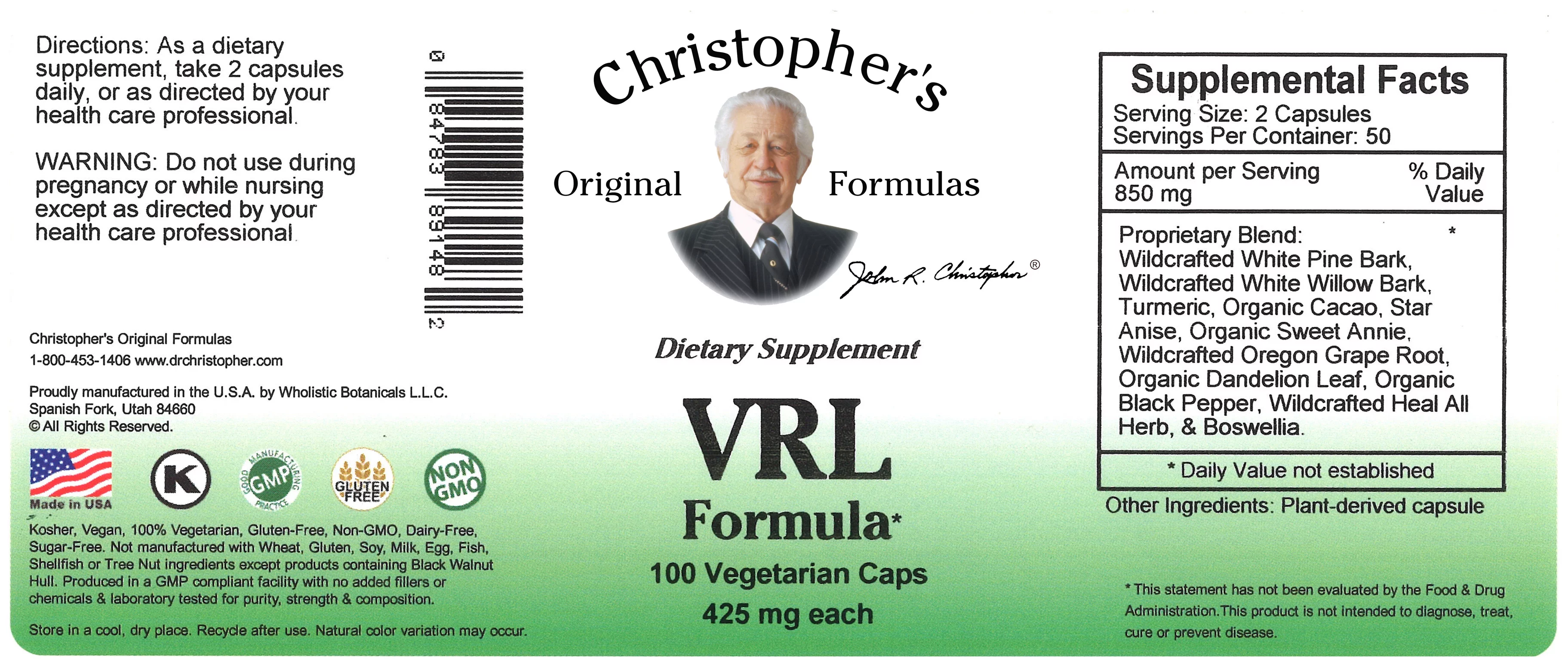 Christopher's Original Formulas VRL Formula Capsule 100 ct.