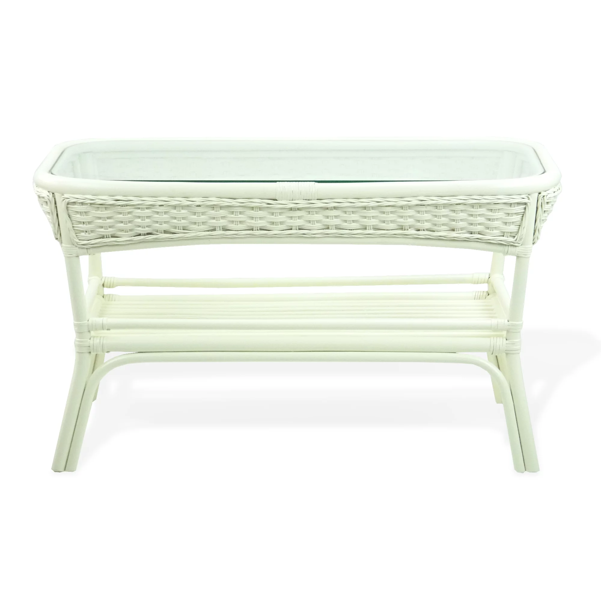 SK New Interiors Alexa Rectangular Coffee Table White Color Natural Rattan Wicker Handmade Design