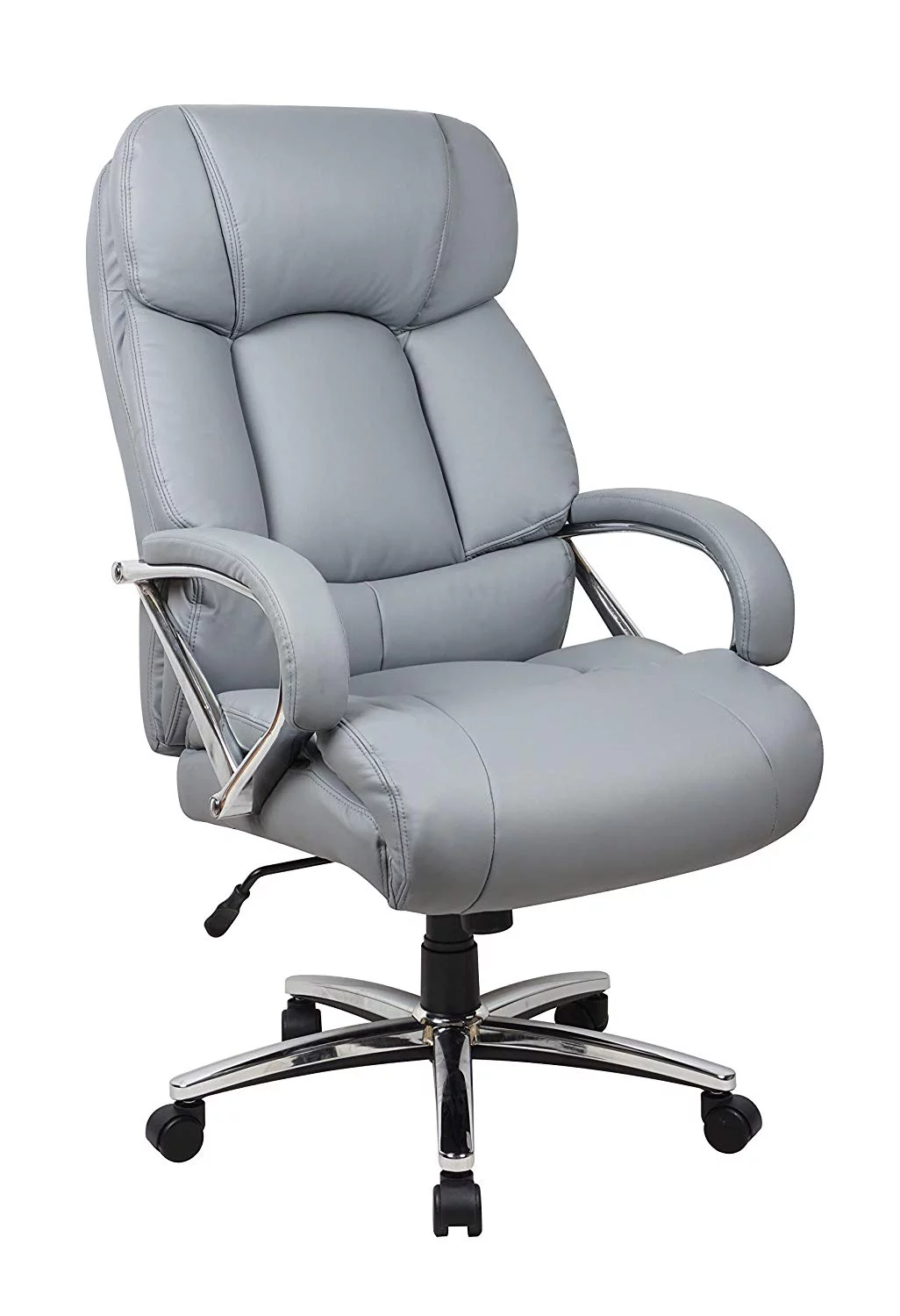 Office Factor Leather Office Chair, Fully Adjustable Big and Tall Office Chair, Swivel Office Chair with Castor Wheels, 500 Lbs Rated Leather Executive Chair (Gray)