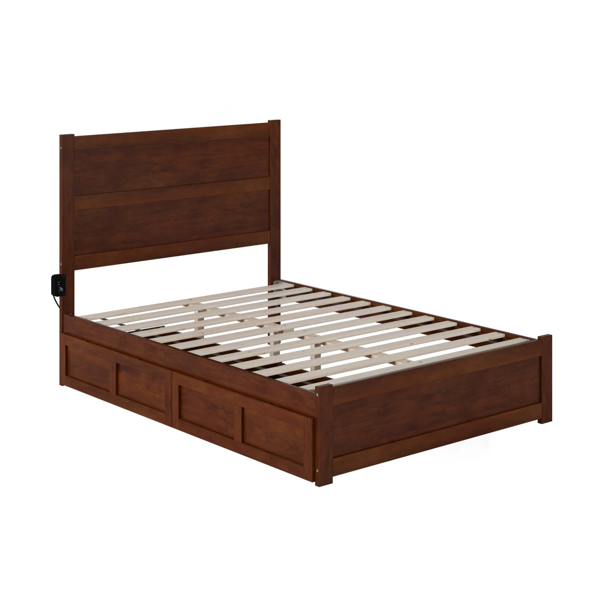 AFI NoHo Wood Full Bed with Footboard and 2 Drawers in Walnut