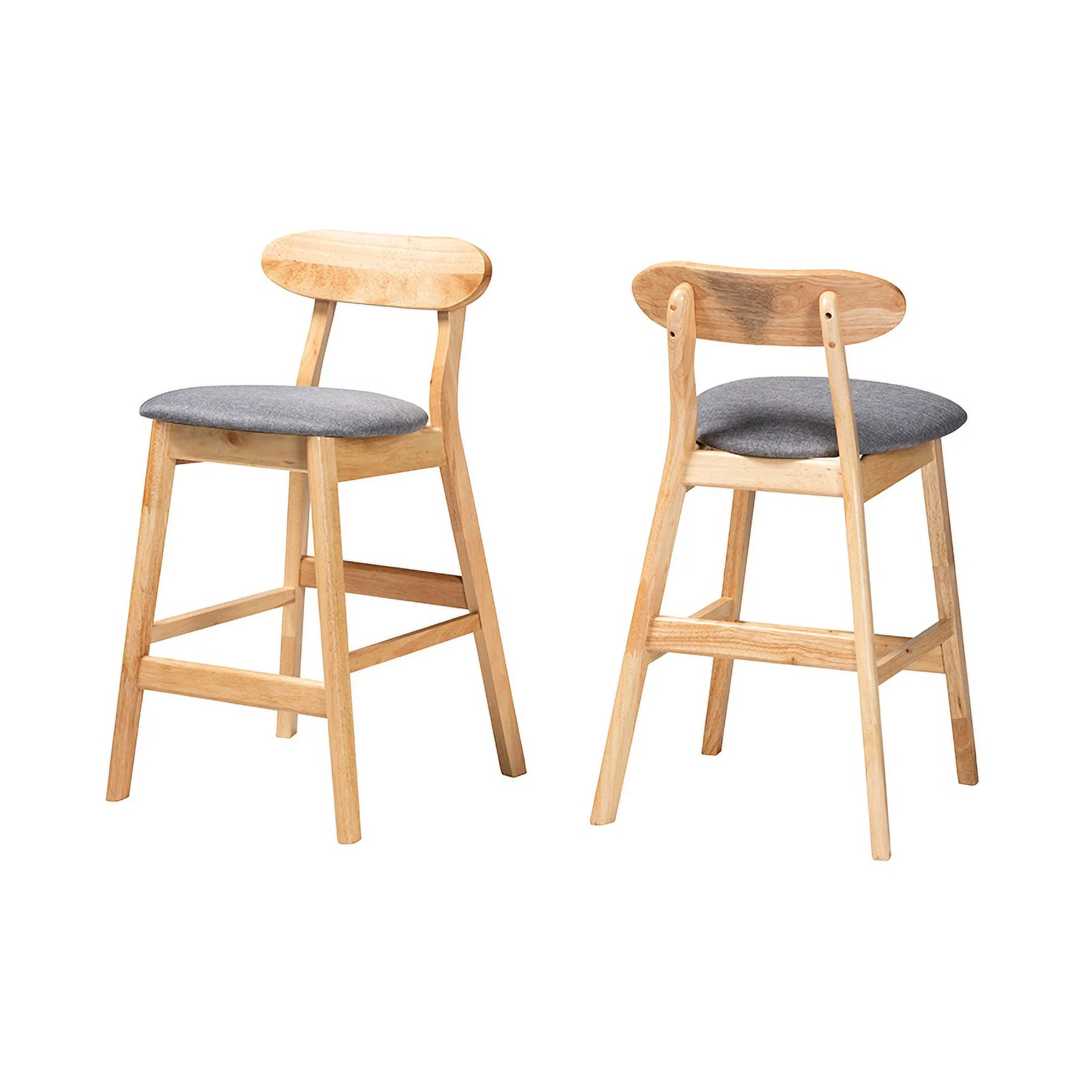 Baxton Studio Ulyana Mid-Century Modern Grey Fabric and Natural Brown Finished Wood 2-Piece Counter Stool Set