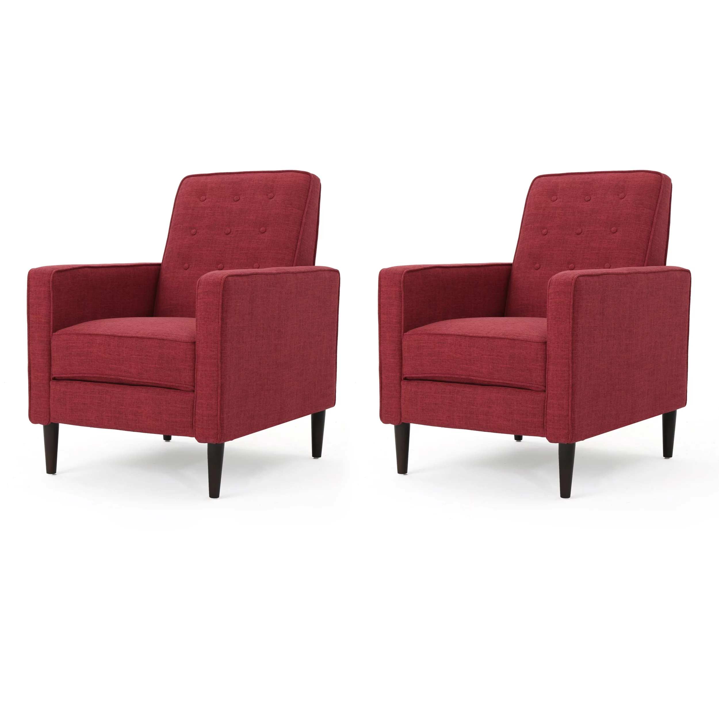 GDF Studio Mason Mid Century Modern Tufted Pushback Recliners, Set of 2, Red and Dark Espresso