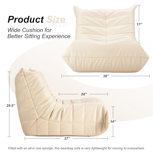 Hobestluk Bean Bag Chair Giant Bean Bag Sofa Memory Foam Bean Bag Chairs for Adults, Bean Bag Couches Faux Leather Bean Bag Chairs for Living Room Bedroom Dorm Office (Brown)