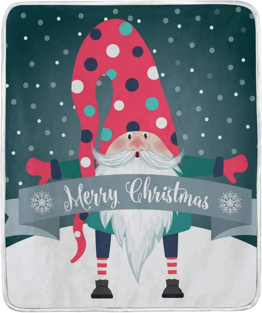Wellsay Luxury Blanket Home Decor Merry Christmas Cute Gnome Throw Blanket Lightweight Microfiber Super Soft Warm Cozy Plush Bed Blanket 50 x 60 Inches