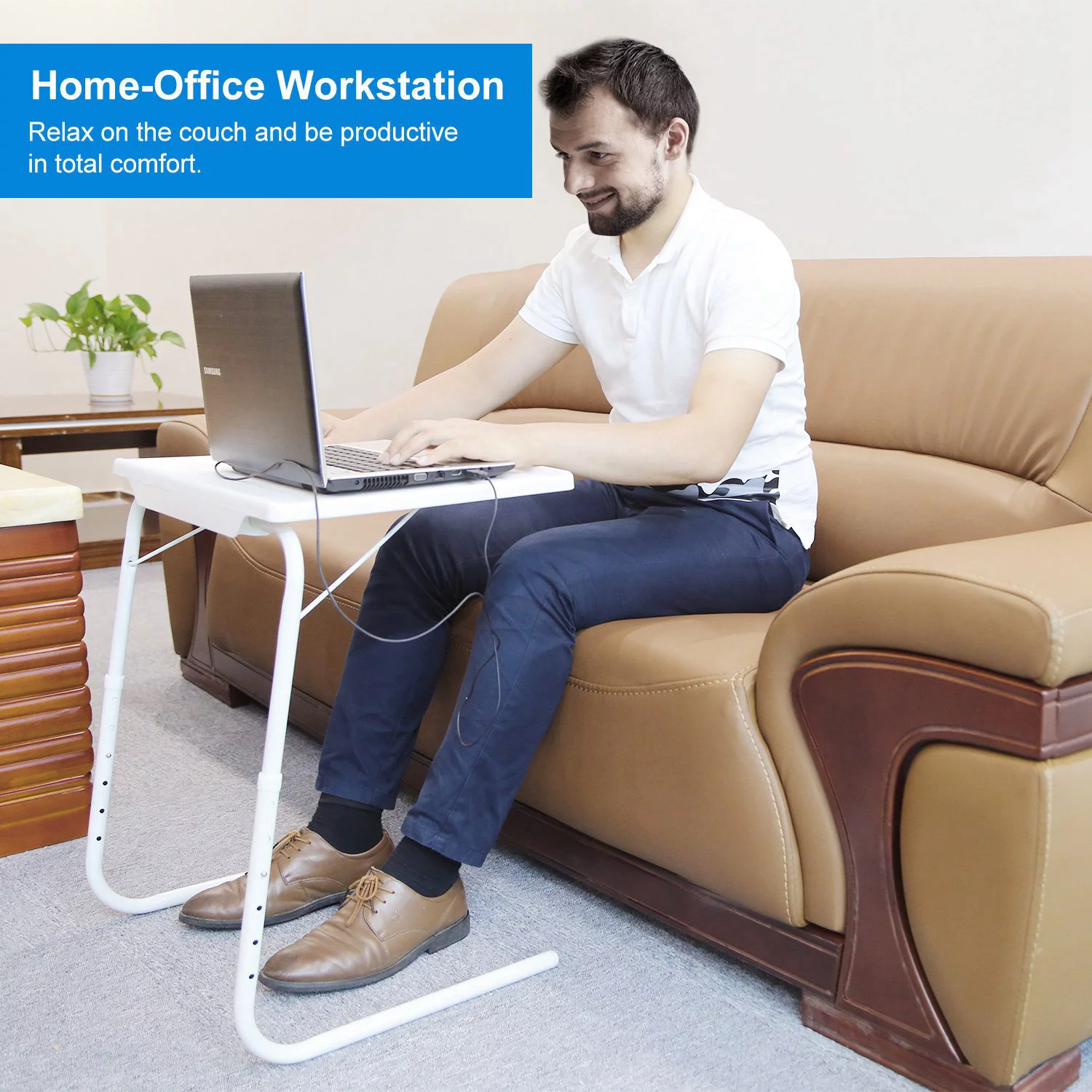 White Folding Snack TV Tray Table, iMounTEK TV Laptop Table- Adjustable Height & Angle Tray, 20