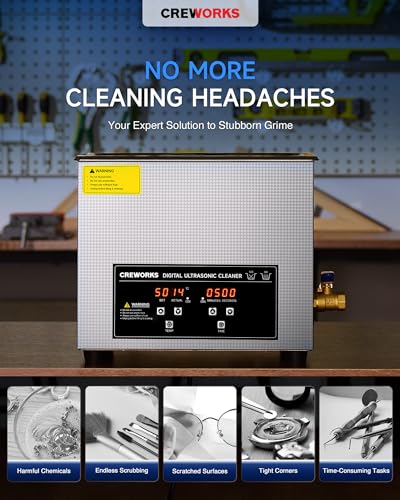 CREWORKS 3L Digital Ultrasonic Cleaner with Degas & Gentle Modes, 0.8 gal. Ultrasonic Cleaning Machine, 120W Professional Ultrasound Cleaner with 150W Heater & 1-30 min. Timer for Glasses Toys Tools
