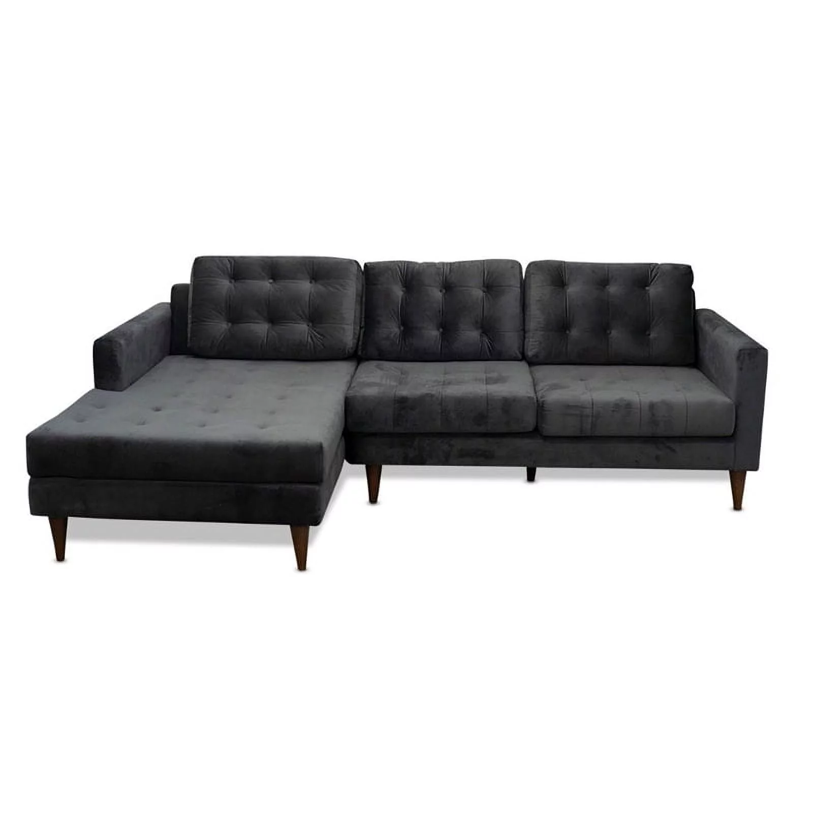 Whitney Modern Furniture Style Velvet Living Room Sectional Dark Gray Sofa