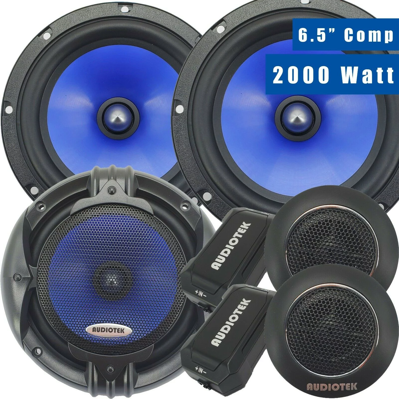 (2) Pairs 65C 2000W 6.5-Inch 2-Way Car Audio Component Speaker System 6-1/2in Bundle