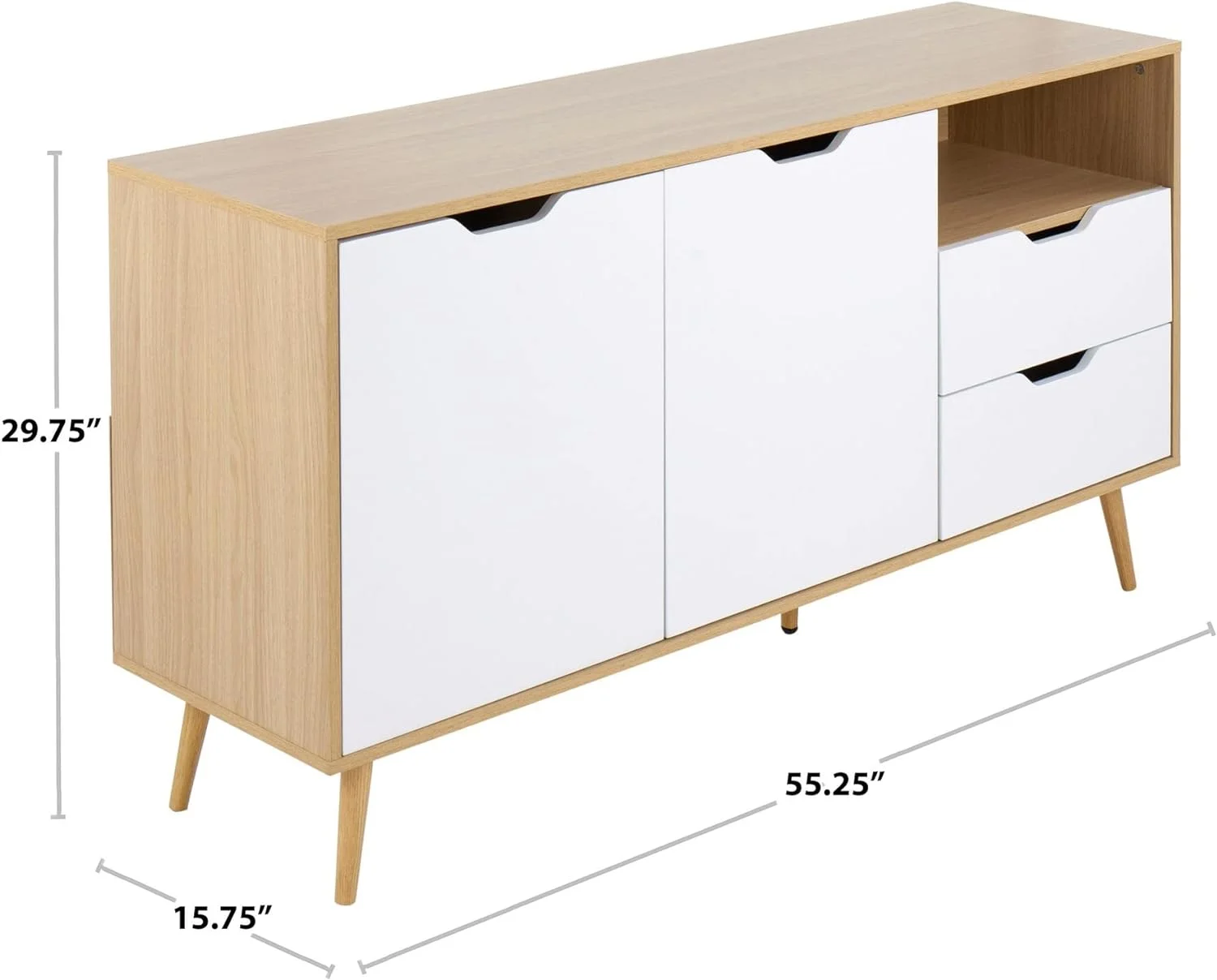 HJNIUNIU Astro Contemporary Sideboard in Natural Wood and White Wood