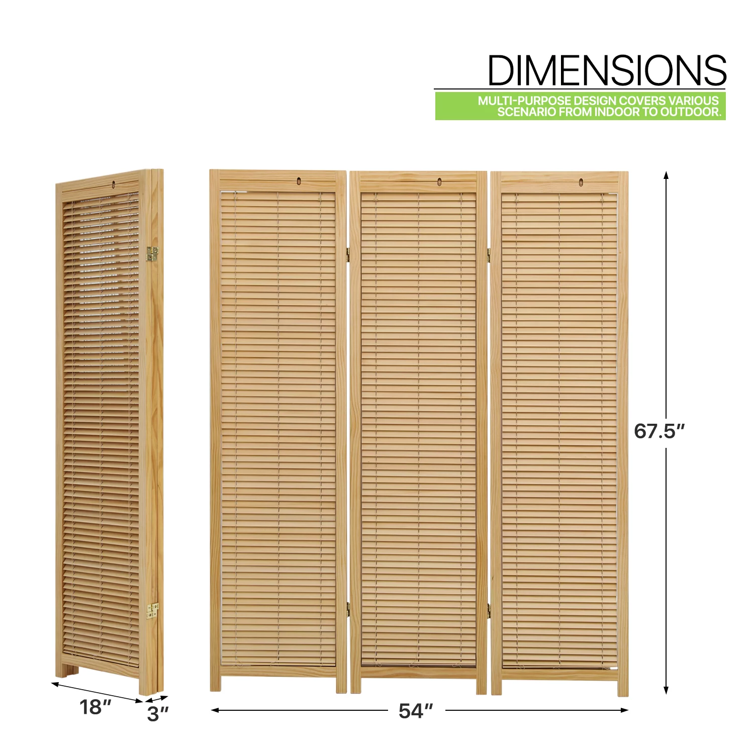 Magshion 5.6 ft Foldable Room Divider, 3 Panel Adjustable Shutter, Wood Portable Privacy Screen for Bedroom Office, Natural