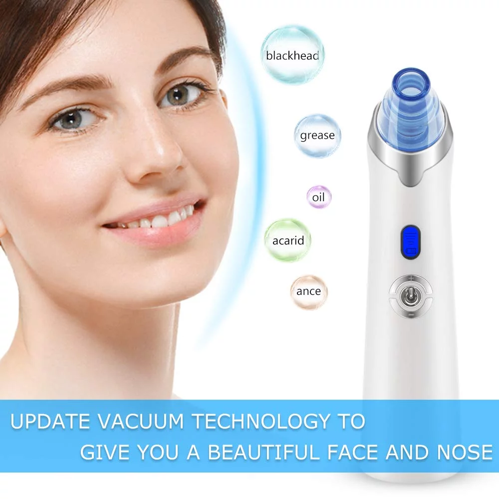 Blackhead Remover Pore Vacuum Facial Electric Blackhead Removal Tools, Fast USB Rechargeable With 4 Suction Head and 5 Adjustable Suction Power (Blue)