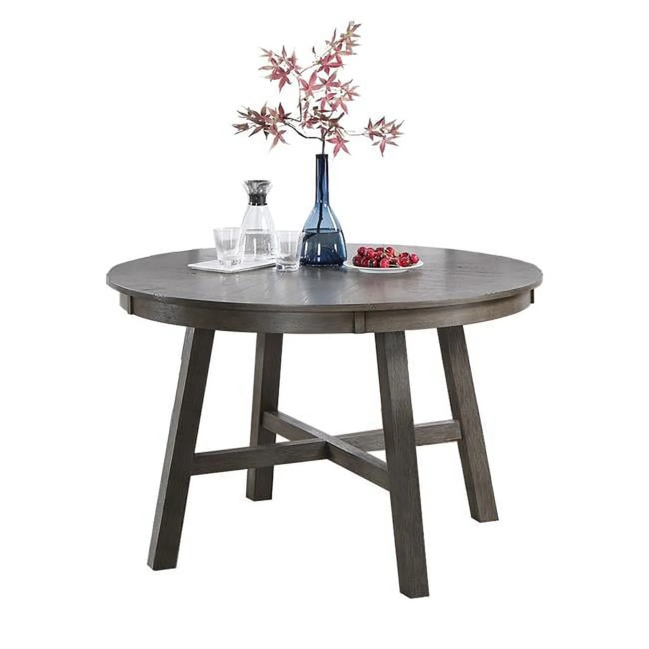 BenJara BM284314 48 in. Lexi Rubberwood Classic Minimalist Round Dining Table, Dark Gray
