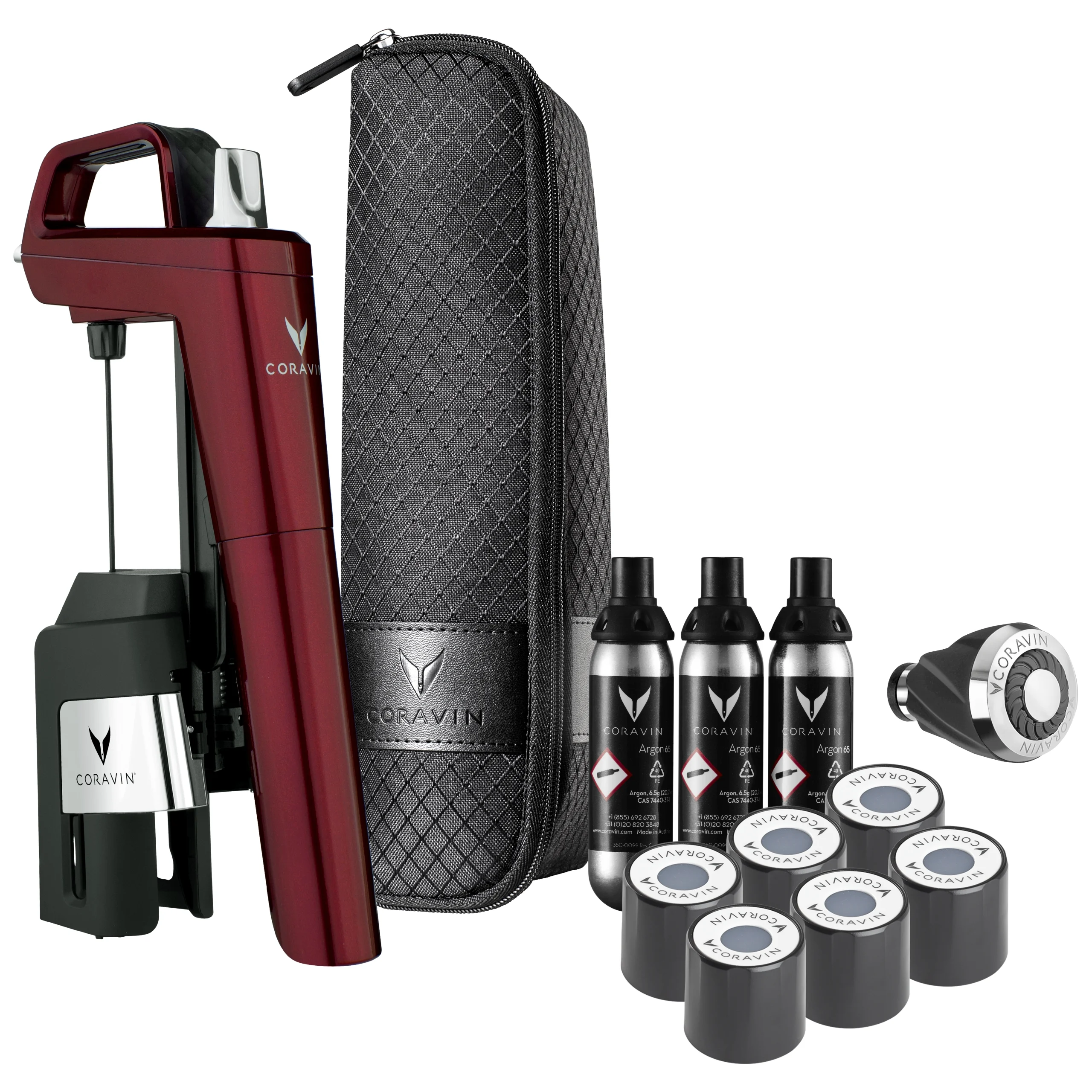 Coravin Timeless Six Plus Wine Preservation System - By-the-Glass Wine Saver - Wine Aerator, 3 Gas Capsules, 6 Screw Caps, Clearing Tool & Carry Case - White Wine, Red Wine & More - Burgundy