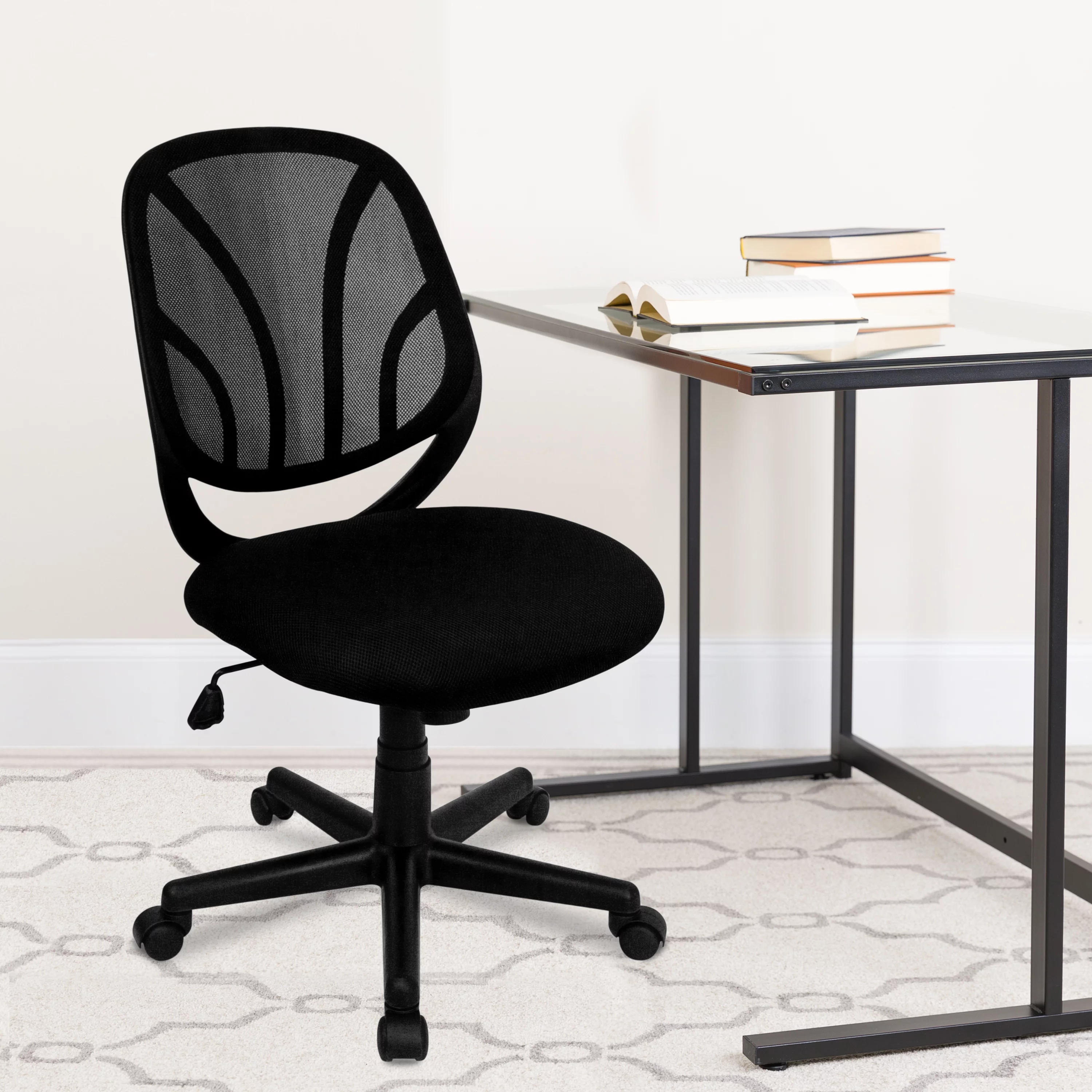 BizChair Y-GO Office Chair™ Mid-Back Black Mesh Swivel Task Office Chair