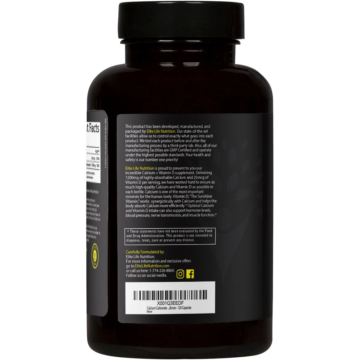Calcium Carbonate - 1200mg with Vitamin D 25mcg (1000IU) - The Best Calcium Supplement for Women and Men - Pure, Natural, Bioavailable and Highly Absorbable Calcium for Healthy Bones - 180 Capsules