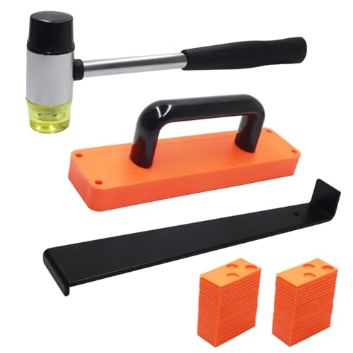 Laminate/Vinyl Flooring Tools, WHLLING 43PC Laminate Wood Flooring Installation Kit- 40Pcs Floor Spacers, Heavy Duty Pull Bar and Rubber Mallet, Upgraded Tapping Block for Vinyl Plank Flooring