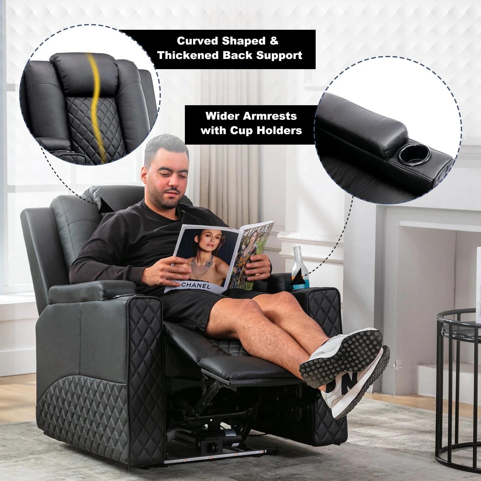 COMHOMA Massage Recliner Chair Power Massage PU Leather Living Room Chair with LED Light, Black