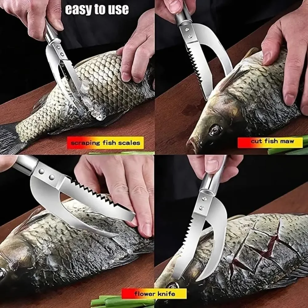 1Pc Stainless Steel Fish Scale Knife With Sawtooth Peelers And Scraping Boning Filleting Tool