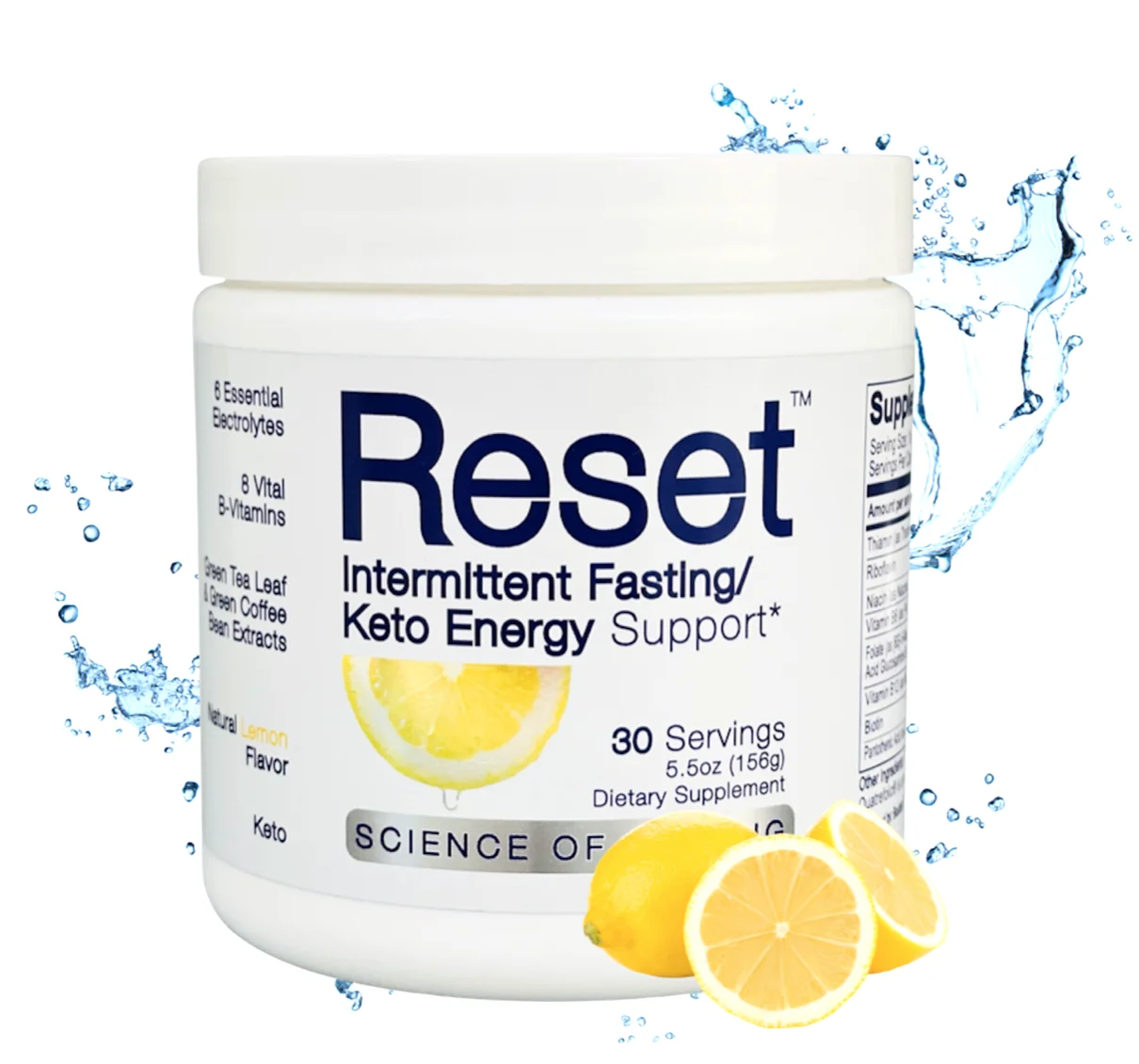 Reset Keto/Fasting Electrolyte Energy, 6 High Grade Electrolytes, Himalayan Pink Salt, 8 B-Complex Vitamins, 72 Trace Minerals, Green Tea Leaf Extract, Green Coffee Bean Extract