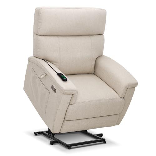 MCombo Power Lift Recliner Chair with Massage and Dual Heating, Adjustable Headrest, Extended Footrest for Elderly People, Fabric R7605 (Dark Grey)