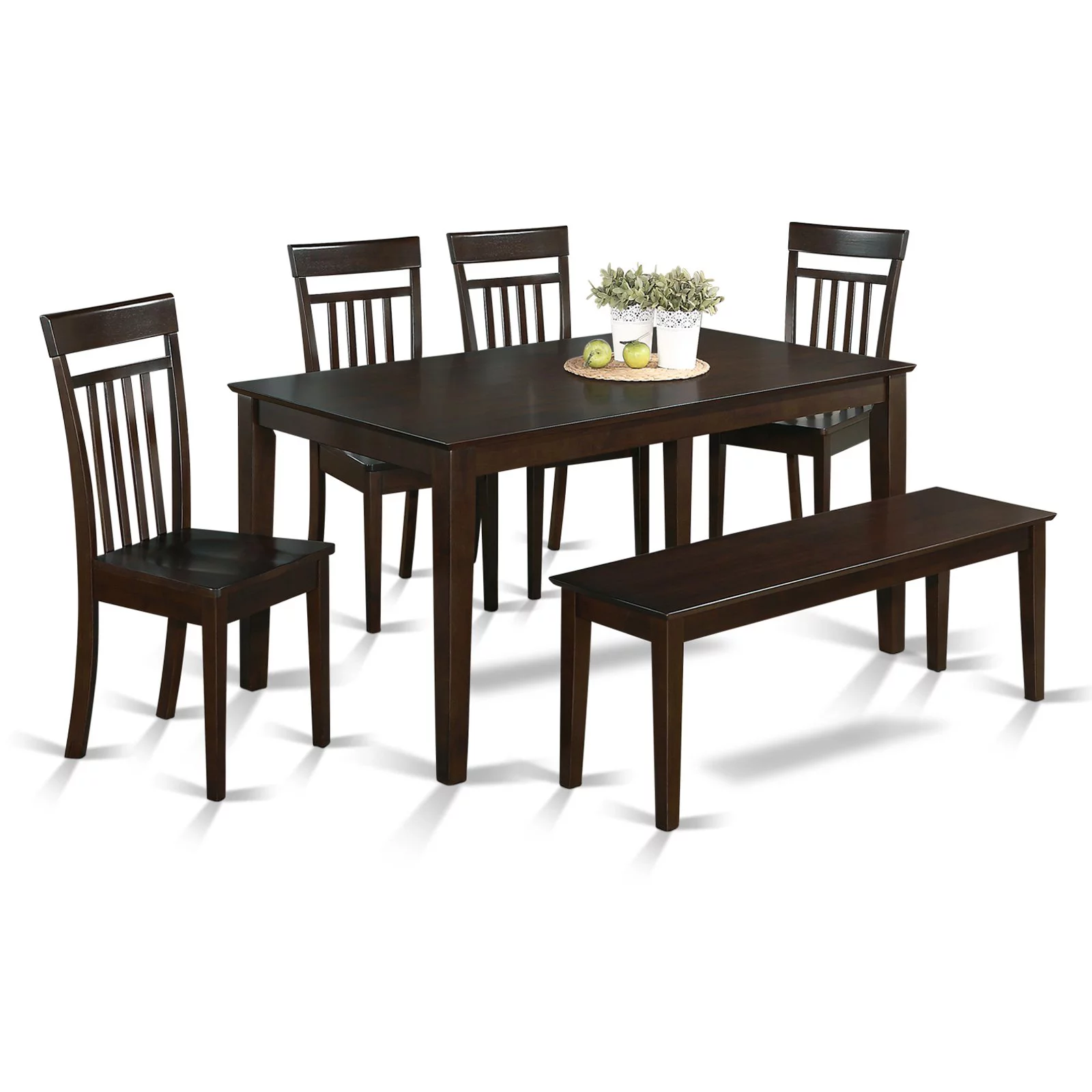 East West Furniture Capri 6 Piece Rectangular Dining Table Set with Wooden Seat Chairs
