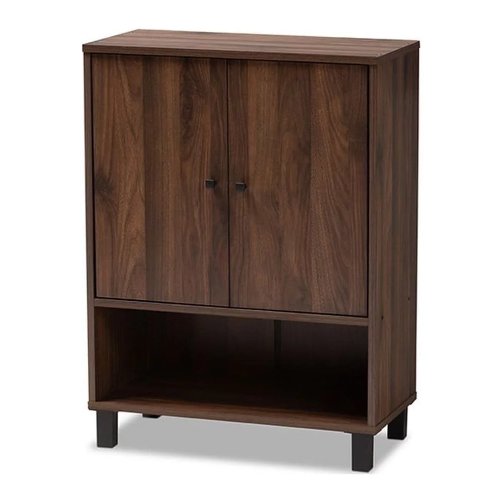 Rossin Modern and Contemporary Walnut Brown Finished 2-Door Wood Entryway Shoe Storage Cabinet