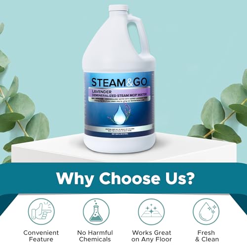 Steam & Go Steam Cleaner Demineralized Water, PVC-Free Floor Cleaner Liquid Compatible With Any Mop Steamer, Ready-to-Use Multisurface Cleaner, Scented Mop Solution, Lavender