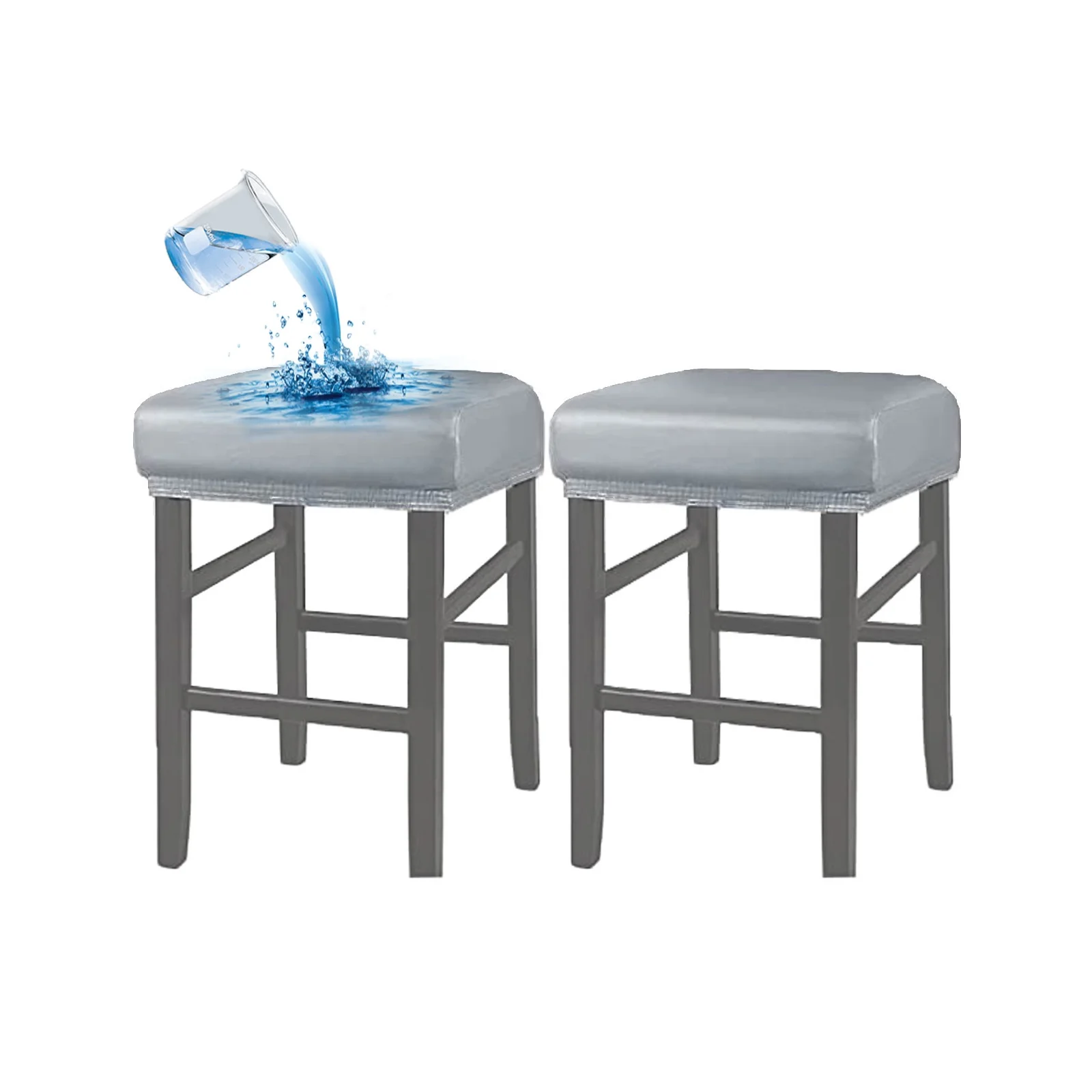Shukii Stool Covers Rectangle Stretch Rectangle Bar Stool Covers Washable Counter Stool Covers Bar Stool Seat Covers for Wooden Metal Bench Light Grey，S 2pcs