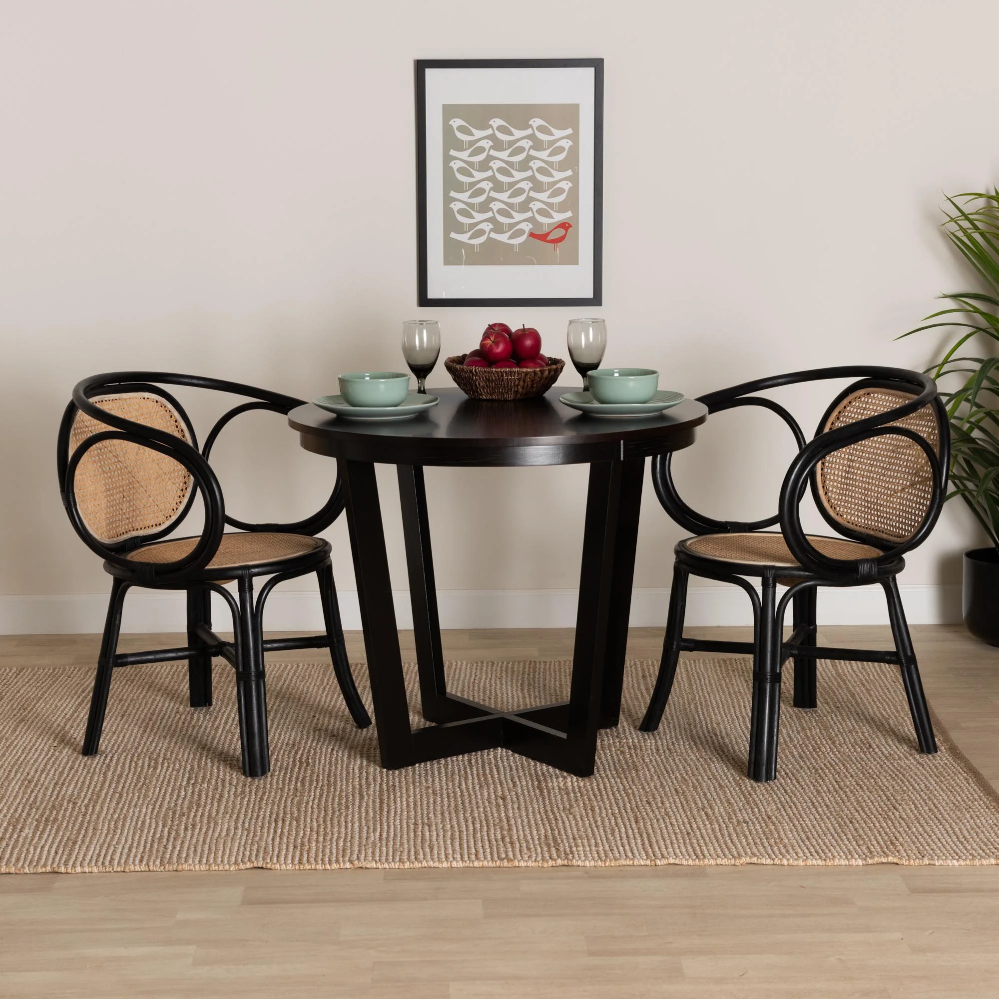 Baxton Studio Palesa Modern Bohemian Two-Tone Black and Natural Brown Rattan Dining Chair