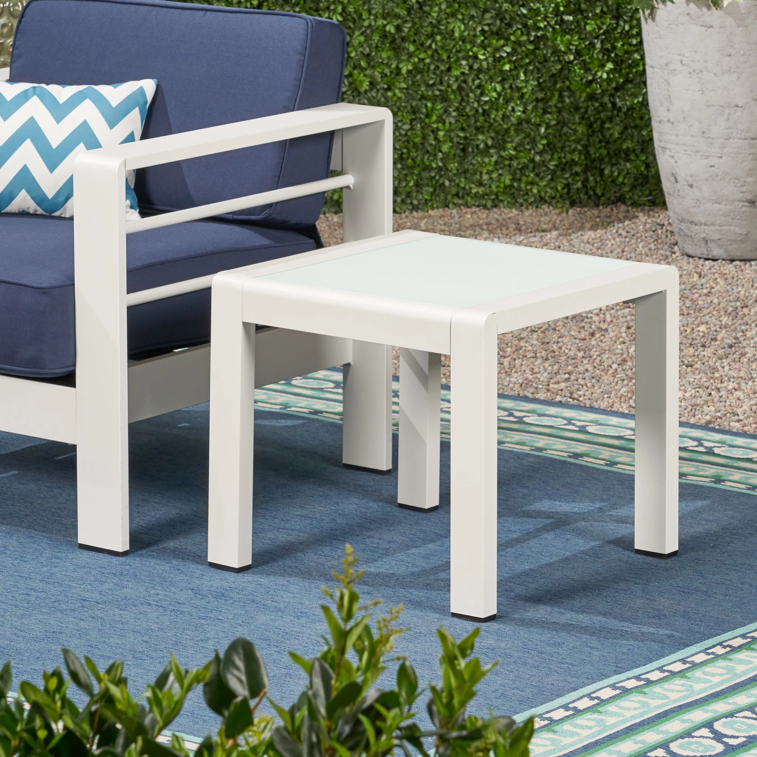 Giovanna Coral Outdoor Aluminum Side Table with Glass Top