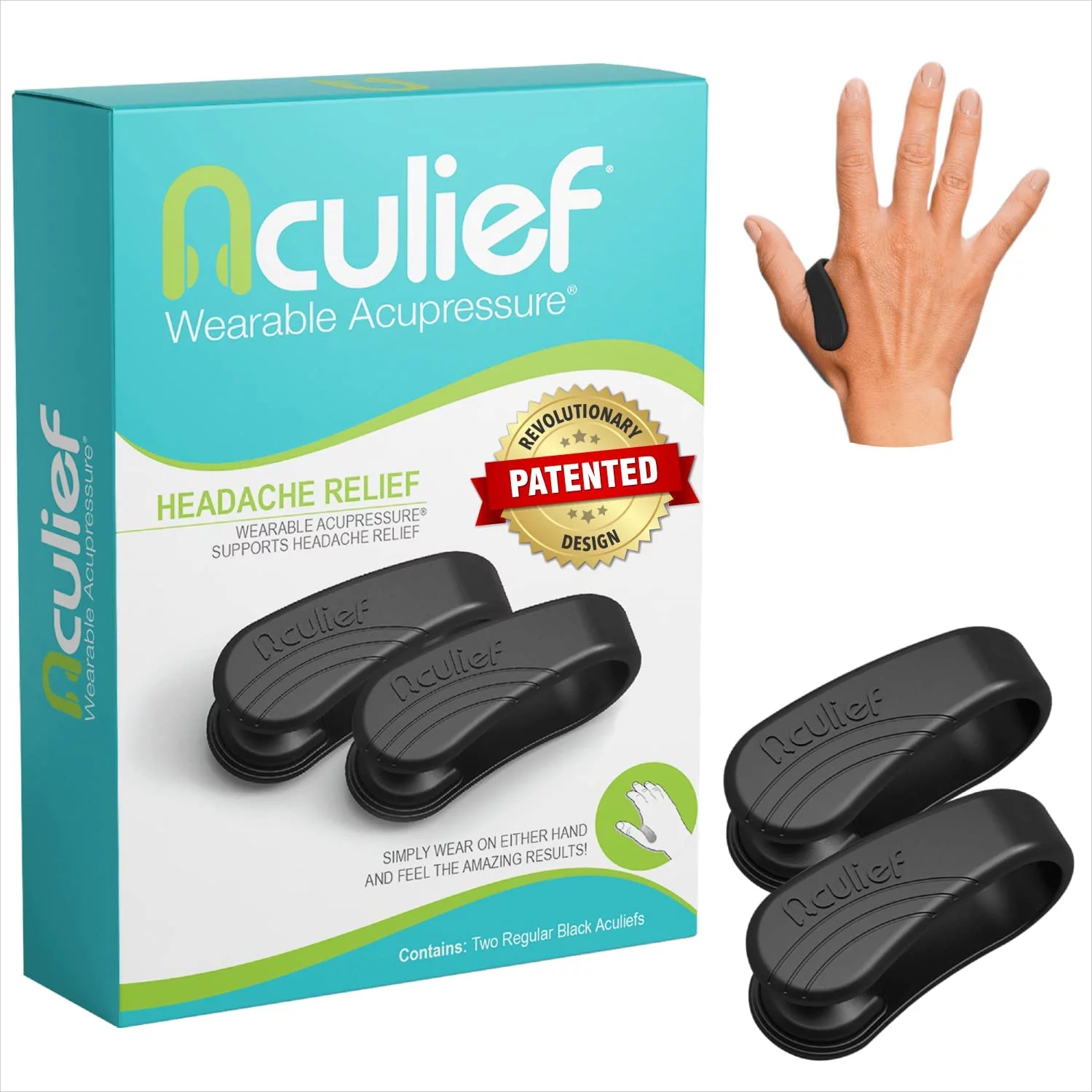 Aculief Wearable Acupressure Device - 2 Pack - Regular - Black