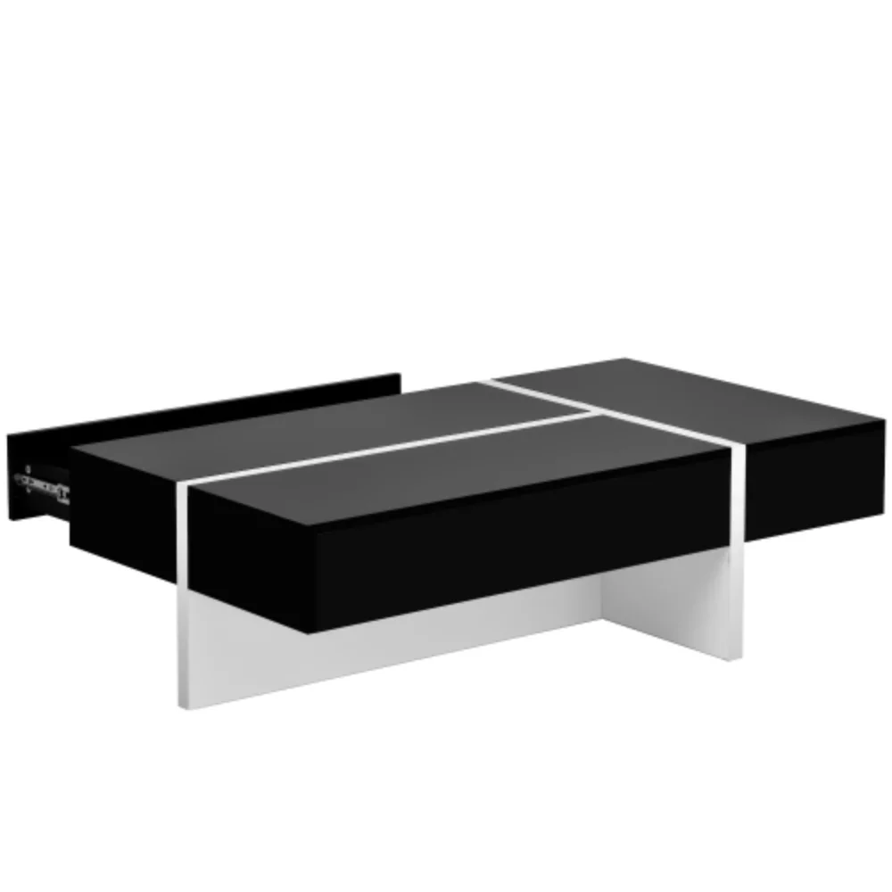 Contemporary Rectangle Design Living Room Furniture, Modern High Gloss Surface Cocktail Table, Center Table for Sofa or Upholstered Chairs，45.2*25.5*13.7in, Black