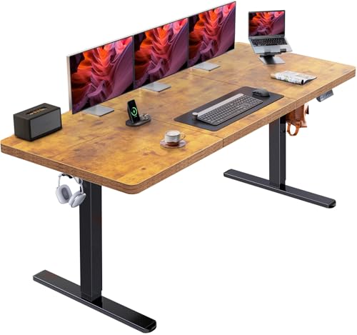 HUANUO Electric Standing Desk, 71 x 35 inch Large Height Adjustable Table, Powerful Brushless Motor, 4 Memory Preset, Sit Stand Up Desk, Home Office Computer Table with Thick T-Shaped Frame