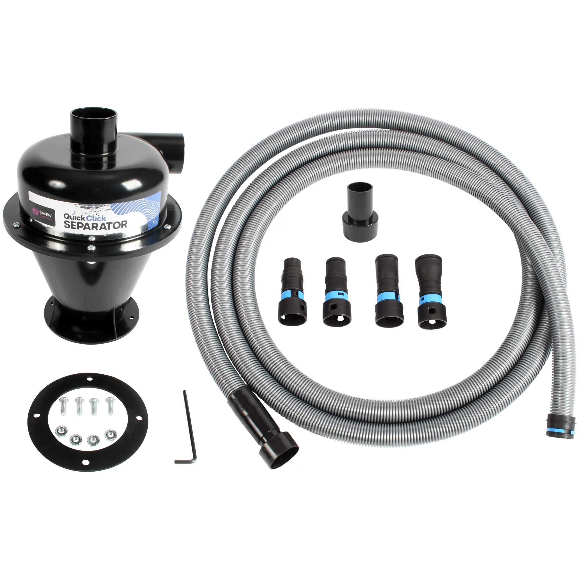 Cen-Tec Systems 96524 Quick Click Dust Separator and 16 Ft. Hose for Home and Shop Vacuums with Expanded Multi-Brand Power Tool Adapter Set, Black