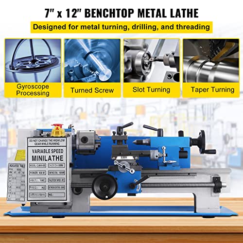 VEVOR Metal Lathe 7 x 12 Inch, Precision Mini Metal Lathe 2250 RPM 550W Variable Speed, Mini Lathe Precision Bench Top Metal Working Lathe for Various Types of Metal Turning : Tools & Home Improvement